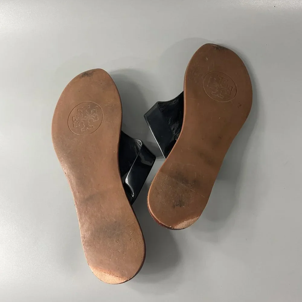 Tory Burch Cameron Black Patent Leather Thong Sandal, Size 9.5 M - Picture 8 of 10
